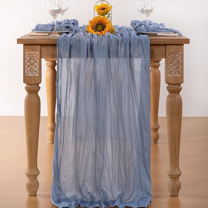 Dusty Blue Cheesecloth Table Runner 6 Pack Christmas Table Runners Boho Gauze 120 Inches Blue Table Decor for Xmas Holiday Season Parties Marine Weddings Bridal Baby Shower Birthday Party
