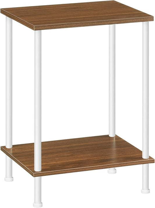 HOOBRO End Tables, Small Side Table, Nightstand with 2-Layer Storage Shelves, Sofa Table for Small Spaces, Living Room, Bedroom, Stable Frame, Easy Assembly, Walnut and White WH09BZ01