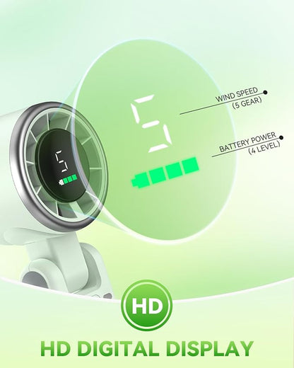 Portable Handheld Turbo Fan, 5 Gear Wind, Battery Operated, Up to 12 Working Hours, 3 IN 1 Hand Fan with Air Turbo Tech Cooling Fans for Outdoor Activities, Travel, Beach (Green)