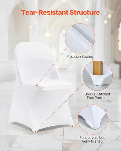VEVOR 30 PCS White Folding Chair Covers - Ideal for Weddings, Parties, Dining, and Banquets - Universal, Washable Slipcovers for Folding Chairs - Elegant Event Décor