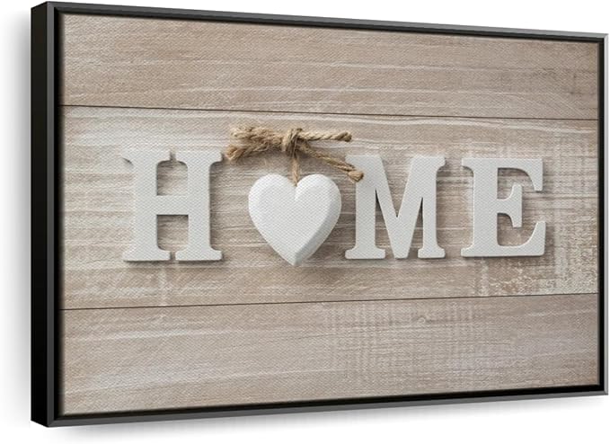 ElephantStock Home Sign Wall Art - Horizontal Floating Framed Canvas - 1-Piece Living Room Wall Decor - Photography Typography Canvas Print - Brown and Beige Decor for Wall - 43" X 29"