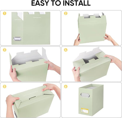 BALEINE File Organizer Box, Cardboard File Folder Organizer with Handle for Letter Size, Portable Collapsible Hanging Filing Box for Home Office Document Storage (4 Pack, Beige)