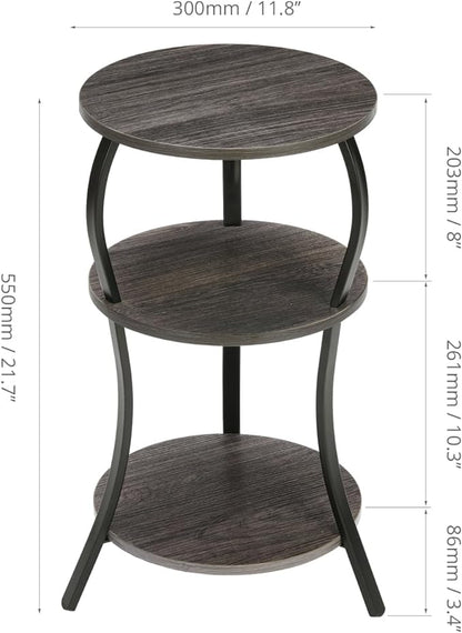Vintage Small Round Side Table, 3-Tier Slim Waist Circular End Table with Storage Shelf, Compact Tea Sofa Side Table, Round Corner Coffee Table Nightstand for Living Room Bedroom Small Spaces,Grey