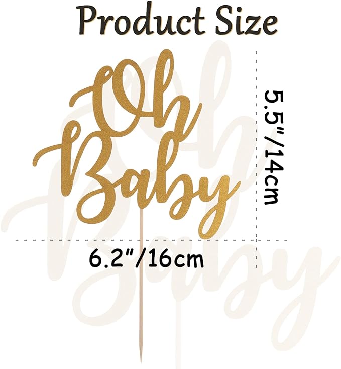 Gold Oh Baby Cake Topper - Golden Glitter Baby Shower Cake Topper, Gender Reveal Celebration Party Cake Decoration (Gold Oh Baby Cake Topper)