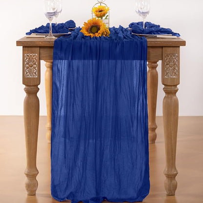 Royal Blue Cheesecloth Table Runner Blue 4 Pack Christmas Table Runnerss Boho Gauze 120 Inches Table Decor for Xmas Holiday Season Parties Weddings Bridal Baby Shower Birthday Parties Decor