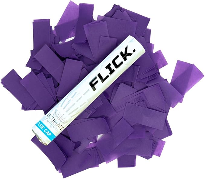 Ultimate Confetti Flick Stick Launcher - Handheld 6" Confetti-Launcher Wand, Flick to Launch Biodegradable Tissue Confetti (Purple, 8 Confeti Launcher Tubes, 2 Handful of Confettis per Wand, 1.5oz)