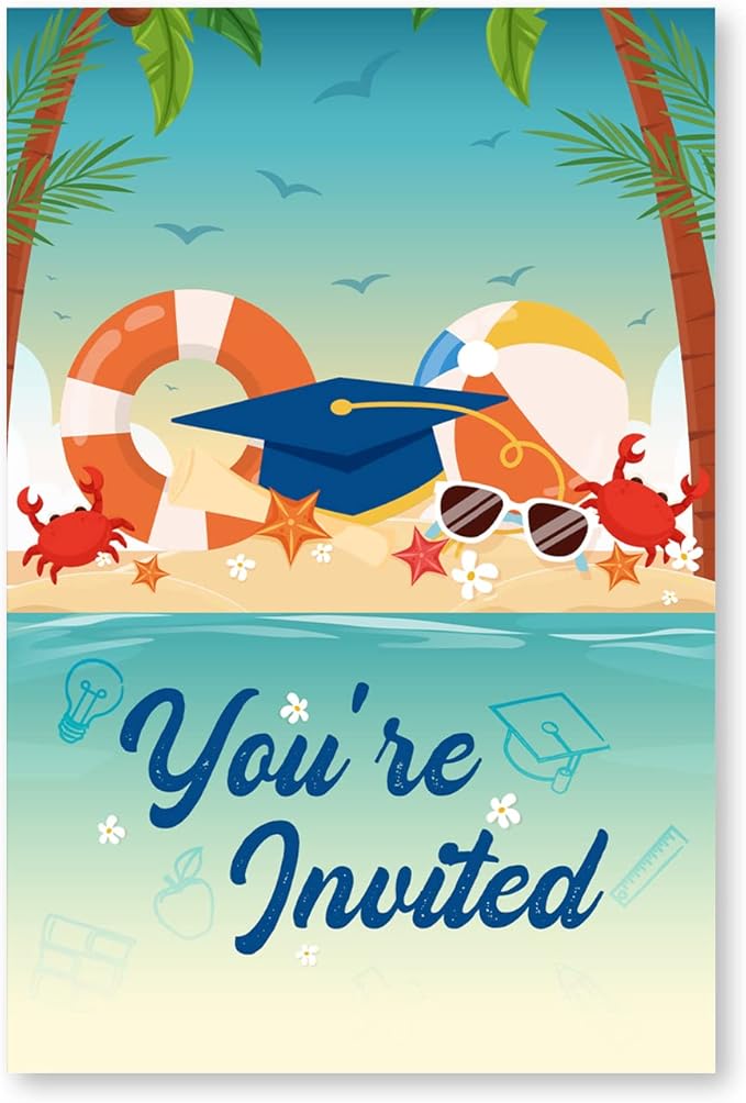 Soiceu Graduation Pool Party Bash Invitations with Envelopes Set of 20 Summer Graduation Party Invites Fill in Blank