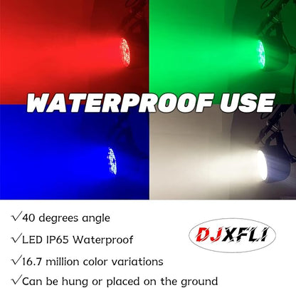 LED Par Lights 18x12W Outdoor Waterproof Stage Light RGBW 4-in-1 DMX Control for Events DJ Disco Festival Wedding Party Outdoor Stage Lighting 2 Pack