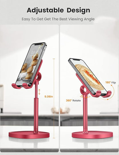 LISEN Cell Phone Stand Adjustable Phone Holer for Desk, Computer Office Desk Accessories for iPhone 16 Holder Women Kitchen Essentials Fits All Mobile Phones Switch Kindle iPads Tablet 4-10in Red