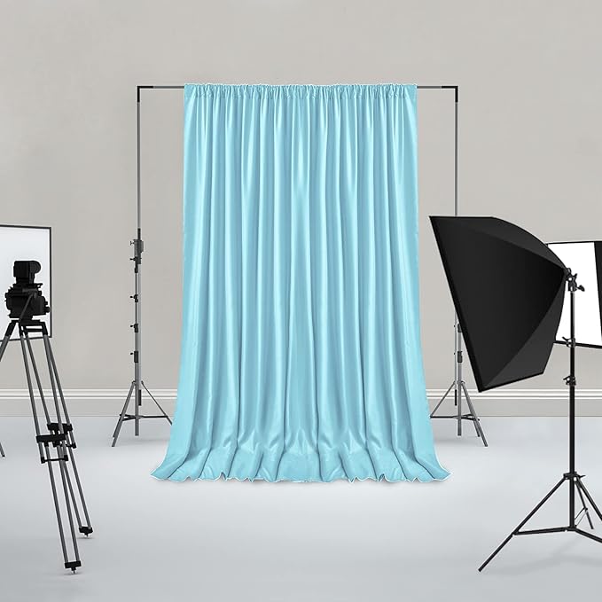 Hiasan Baby Blue Backdrop Curtains for Parties, Polyester Photography Backdrop Drapes for Family Gatherings, Wedding Decorations, 5ftx7ft, Set of 2 Panels