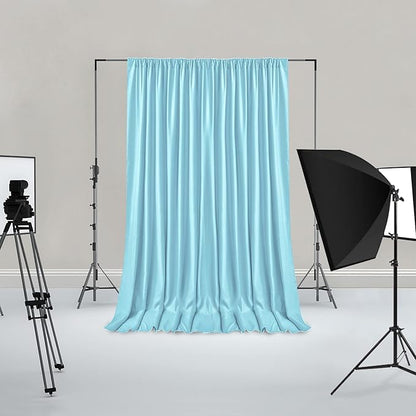 Hiasan Baby Blue Backdrop Curtains for Parties, Polyester Photography Backdrop Drapes for Family Gatherings, Wedding Decorations, 5ftx10ft, Set of 2 Panels