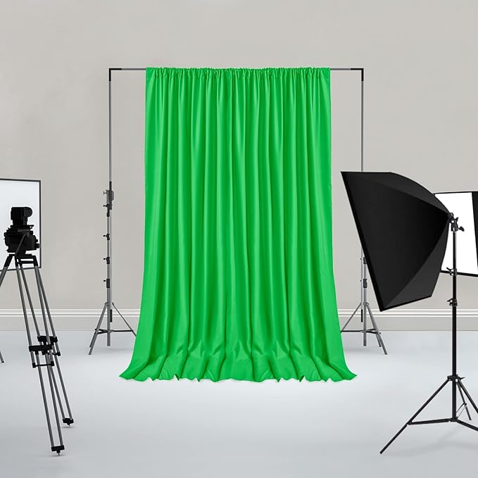 Hiasan Green Screen Backdrop Curtains for Parties, Polyester Photography Backdrop Drapes for Family Gatherings, Wedding Decorations, 5ftx7ft, Set of 2 Panels
