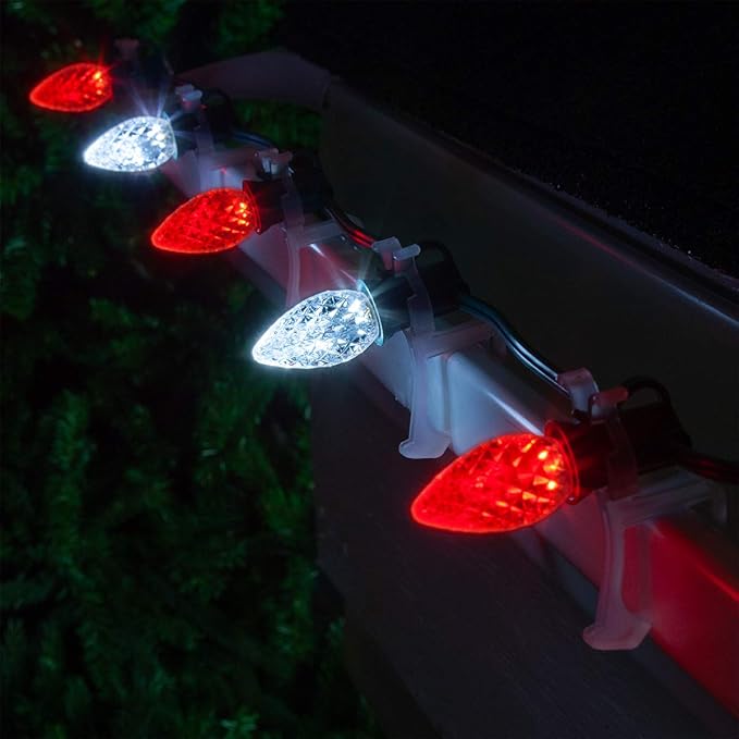 Wintergreen Lighting C7 OptiCore Commercial Red and Cool White Christmas Lights - LED Christmas String Lights, Outdoor Christmas Holiday Lights; Green Wire (50 Lights, 50 ft)