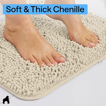 GORILLA GRIP Bath Rug Mat 60x24, Thick Soft Absorbent Chenille, Quick Dry Microfiber Mats, Rubber Backing Machine Washable Shower Floor Rugs, Bathmat Runner, Bathroom Home Decor Accessories, Sand