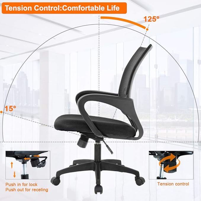 BestOffice Home Office Chair Ergonomic Desk Chair Mesh Computer Chair with Lumbar Support Armrest Executive Rolling Swivel Adjustable Mid Back Task Chair,Black