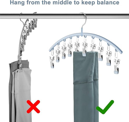 Legging Organizer for Closet, Metal Yoga Pants Hanger w/Rubber Coated 2 Pack w/10 Clips Hold 20 Leggings, Hangers Space Saving Hanging Closet Organizer for Closet Organizers and Storage, Blue