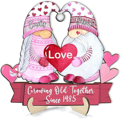 Growing Old Together Gnomes Wooden Plaque, Personalized Gifts for Him Her Husband, Custom Wood Sign Anniversary Couples Gift, Valentine Christmas Gift For Parents, Grandparents Wall Decor Sign 22