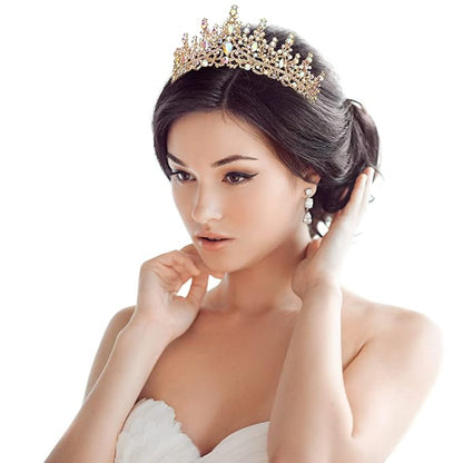TOBATOBA AB Gold Crown for Women Wedding Tiara for Bride Queen Crown Crystal Tiaras and Crowns for Women Royal Princess Quinceanera Headpieces for Birthday Prom Pageant Halloween Cosplay Accessories