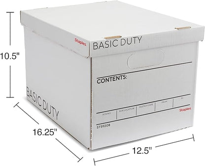 STAPLES Corrugated File Box Lift Off Lid, Letter/Legal Size, White/Black, 10/Pack