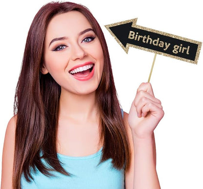Fully Assembled Sweet 16 Birthday Photo Booth Props - Set of 30 - Pink & Gold Selfie Signs - 16th Party Supplies & Decorations - Cute 16th Bday Designs with Real Glitter - Did We Mention No DIY