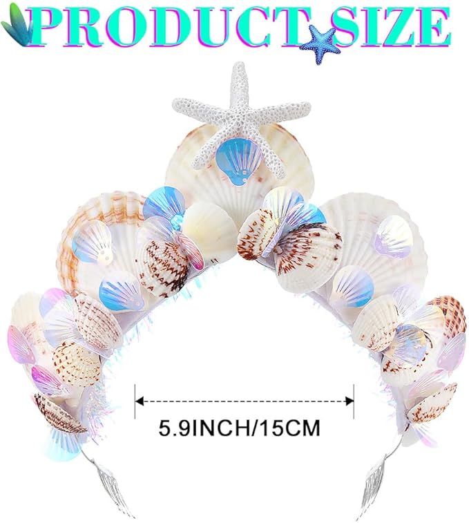 ACEDRE Light Up Mermaid Crown Shell Headband Starfish Costume Hair Accessories for Women