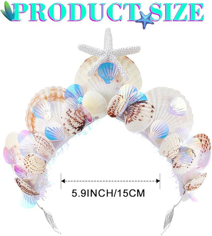 ACEDRE Light Up Mermaid Crown Shell Headband Starfish Costume Hair Accessories for Women