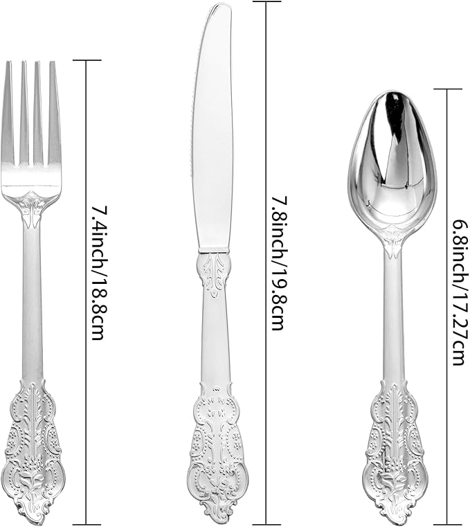 Supernal 360pcs Plastic Silverware, Silver Disposable Cutlery,Silver Plastic Silverware include 120 Plastic Forks, 120 Plastic Spoons, 120 Plastic Knives, Perfect for Birthday,Party,Wedding