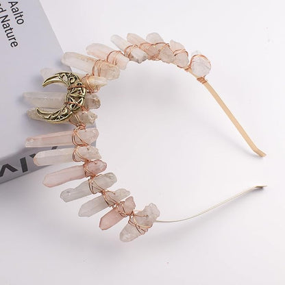 Natural Crystal Tiara Headband, Bridal Fairy Rhinestone Crown Headwear for Women Girls (xueya)