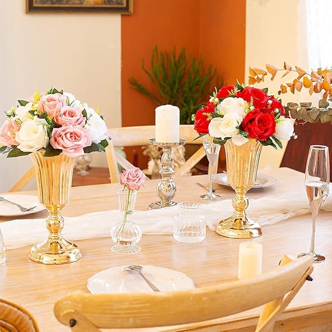 10Pcs Gold Vase Centerpiece Table Decorations - Metal Tabletop Flower Stand, Wedding Decorations for Reception, 10.7in Trumpet Tall Flower Vase for Birthday, Weddings, Anniversary Ceremony, Home Decor