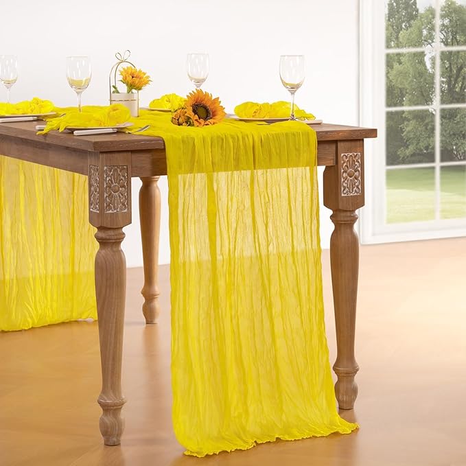 Lemon Yellow Cheesecloth Table Runner Christmas Table Runner Boho Gauze 120 Inches Yellow Cheese Cloth Table Decor for Xmas Holiday Season Parties Wedding Bridal Baby Shower Decor