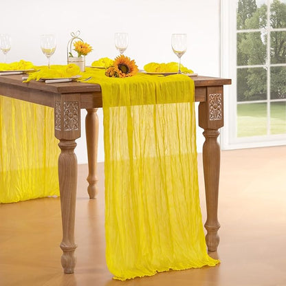 Lemon Yellow Cheesecloth Table Runner Christmas Table Runner Boho Gauze 120 Inches Yellow Cheese Cloth Table Decor for Xmas Holiday Season Parties Wedding Bridal Baby Shower Decor