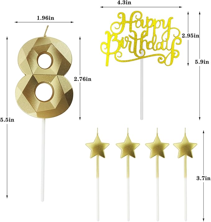 Golden Number 85 Birthday Candles and Star Birthday Candles 2.76 inch Birthday Cake Candles 3D Diamond Shaped Candles are Suitable for Birthday Parties and Anniversary Cake Decorations Candles