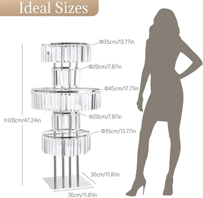 5-Tier Crystal Vase for Table Centerpiece, Large Wedding Decor Flower Stand, Metal Chandelier Stand with Crystal Pendants, Elegant Flower Display Rack for Party Event Home Wedding Decoration (Silver)