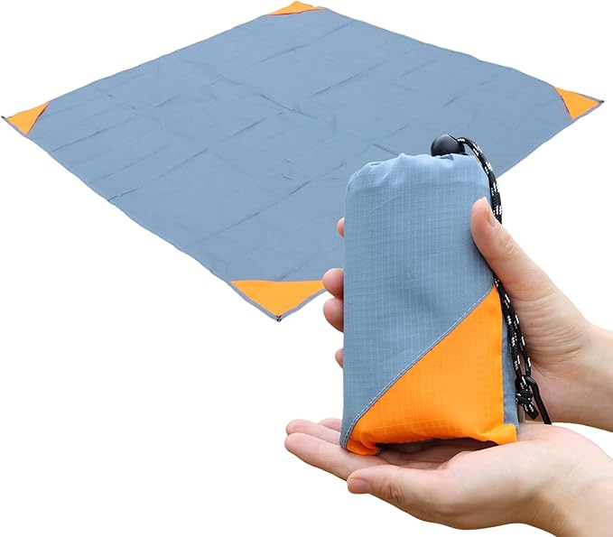 Orga'Neat Pocket Picnic Blanket, Sandproof Lightweight Pocket Camping Tarp, 55″x 60″ Foldable & Fits into Small Bag, Water Resistant Washable Quick Dry Compact Beach Mat for Outdoor Recreation