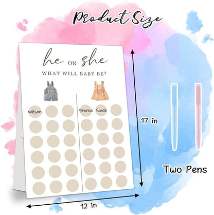 Gender Reveal Party Games, Clothing Baby Gender Reveal Voting Board Sign, 48 Boy Girl Voting with Two Pens, He or She, Baby Gender Reveal Party Decorations Games for Boy or Girl Shower