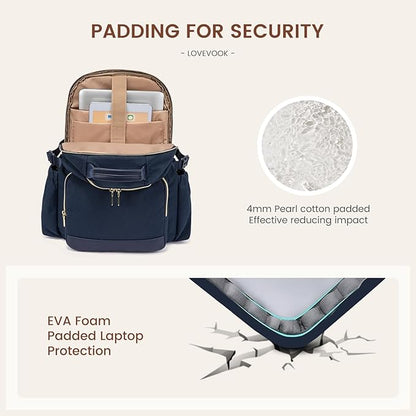 LOVEVOOK Laptop Backpack for Women with Pouch Pocket for Large Capacity Cup,15.6 Inch Laptop Computer Bag Travel Backpack Purse,Waterproof Work Business Backpack College Teacher Bags,Dark Blue
