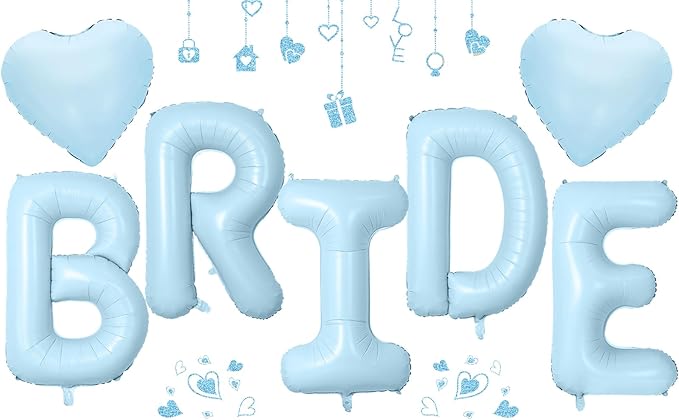 40inch Baby Blue BRIDE Letter Balloons, Giant Pastel Blue Bride Foil Helium Balloon Banner with Heart Balloon for Bride to Be Wedding Engagement Bridal Shower Blue Bachelorette Party Decoration