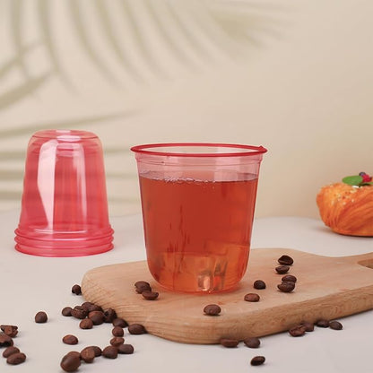 50pcs 12oz Disposable Stemless Glasses,PET Disposable Drinking Cups,Cold Party Clear Plastic Wine Glasses for Parties Birthday,Wedding,Meeting,Christmas Party Supplies. (Red)