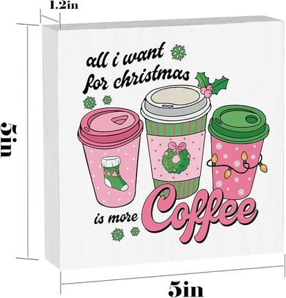 Pink Christmas Coffee Bar Decor Christmas Decorations for Kitchen Bar counter Merry Xmas Decorations 5 x 5 Inches
