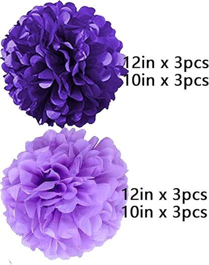 We Moment Purple Paper Pom Poms Decorations for Wedding Girl Party Birthday Purple Party Decoration Ceiling Wall Hanging Tissue Flowers Decorations 12pcs