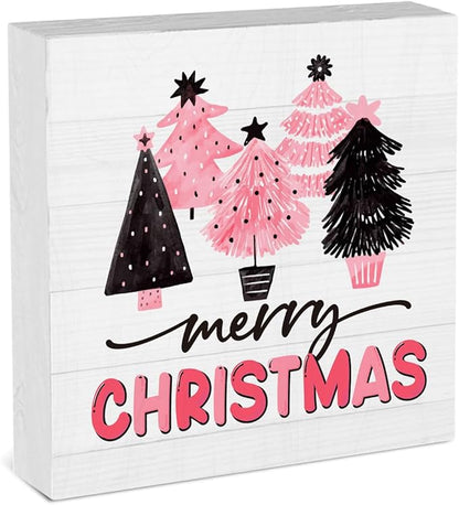 Pink Merry Christmas Decor for Home Pink Christmas Tree Decorations for Office Room Merry Xmas Decorations Table 5 x 5 Inches