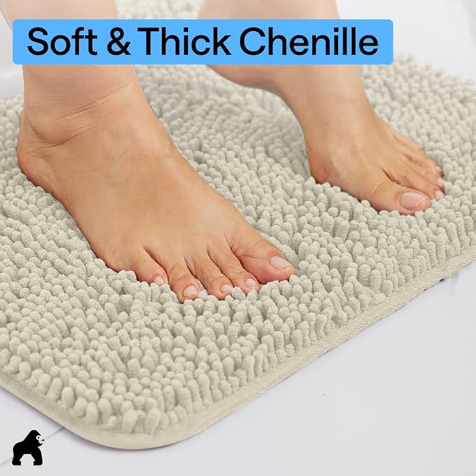 GORILLA GRIP Bath Rug Mat 60x24, Thick Absorbent Chenille, Quick Dry Microfiber Mats, Rubber Backing Washable Shower Floor Rugs, Bathmat Runner, US Designed Bathroom Home Decor Accessories Dusty Cloud