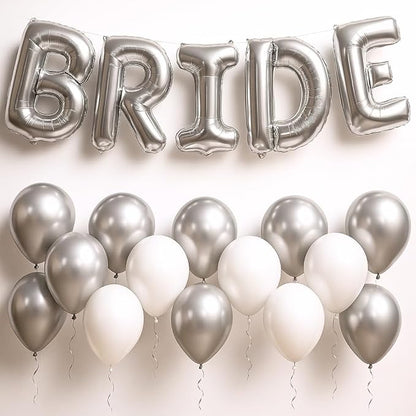 KatchOn, 23pcs Silver Bride Balloons Set - 16 Inch, Silver & White, for Bachelorette Party Decorations