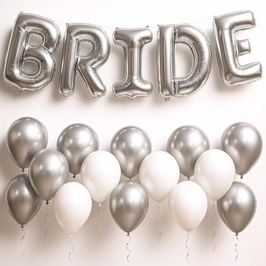 KatchOn, 23pcs Silver Bride Balloons Set - 16 Inch, Silver & White, for Bachelorette Party Decorations
