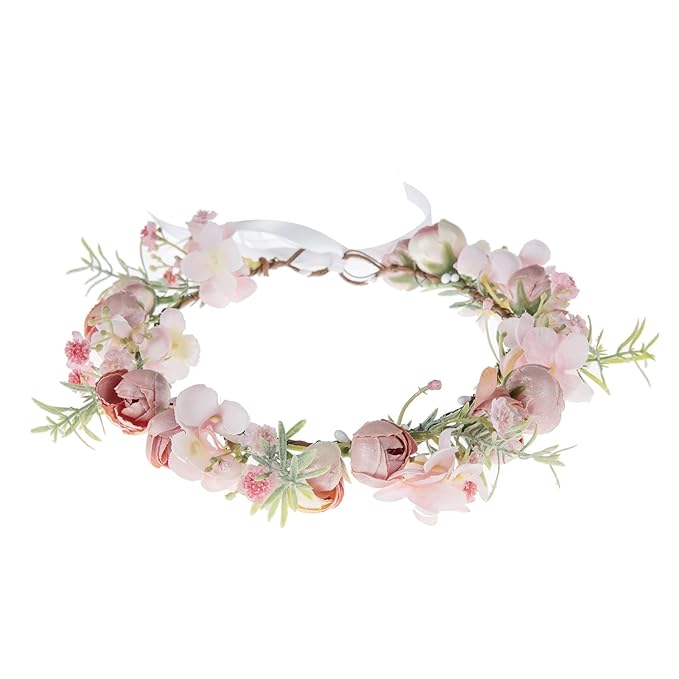 Vividsun Wedding Bridal Green Leaf Flower Crown Eucalyptus Floral Crown Maternity Photo Props (E/pink crown)