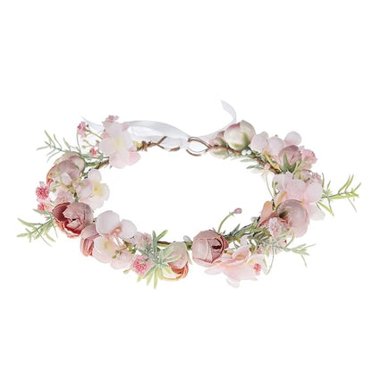 Vividsun Wedding Bridal Green Leaf Flower Crown Eucalyptus Floral Crown Maternity Photo Props (E/pink crown)