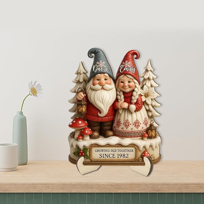 Growing Old Together Gnomes Wooden Sign, Gifts for Him Her Wife Husband, Personalized Wood Plaque Anniversary Couples Gift, Valentine Christmas Gift For Parents, Grandparents Decorations Sign 31