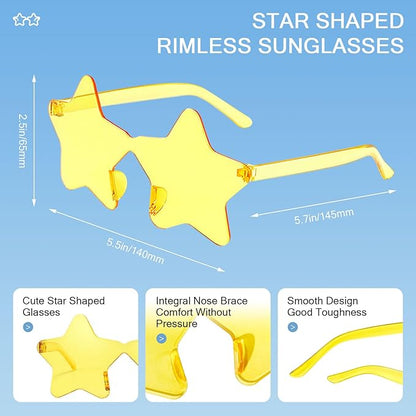 Matcheck 40 Pack Star Shaped Rimless Sunglasses Bulk Transparent Candy Colored Glasses Frameless Party Eyewear for Adults