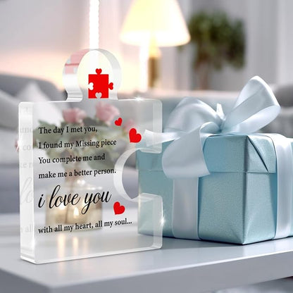 I Love You Gifts for Her Him, Romantic Gifts for Girlfriend Boyfriend Wife Husband Valentine's Day Birthday Christmas, Missing Piece I Love You Couples Gift Acrylic Plaque Sign Home Office Decor