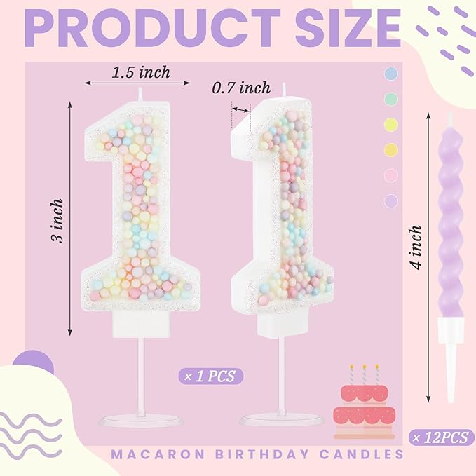 MTLEE Number 1 Birthday Candle with 12 Pcs Spiral Candles for Girls Macaron Pastel Rainbow Unicorn Pink Cake Topper for Sweet Theme Party Decoration